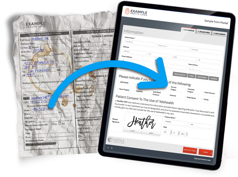 Patient completing a HIPAA compliant form on an iPad