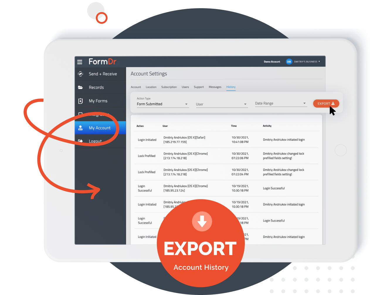 Exporting account audit history as a CSV file