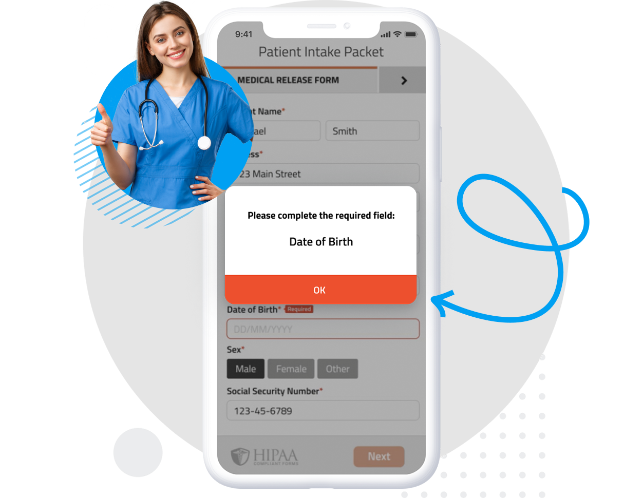Form field appearing conditionally based on a patient's previous answer