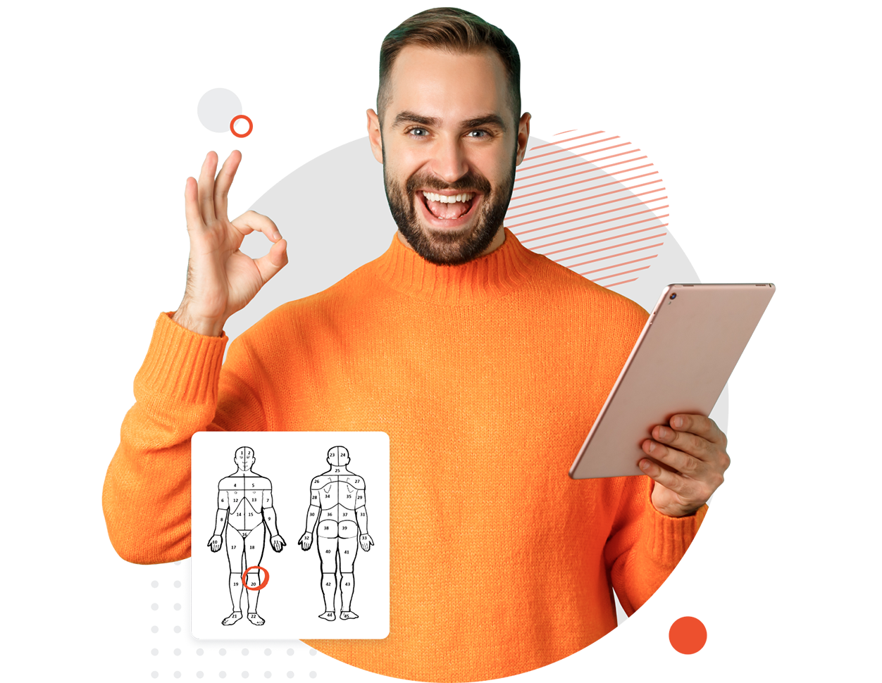 Body diagram in an intake form for patients to mark areas of pain