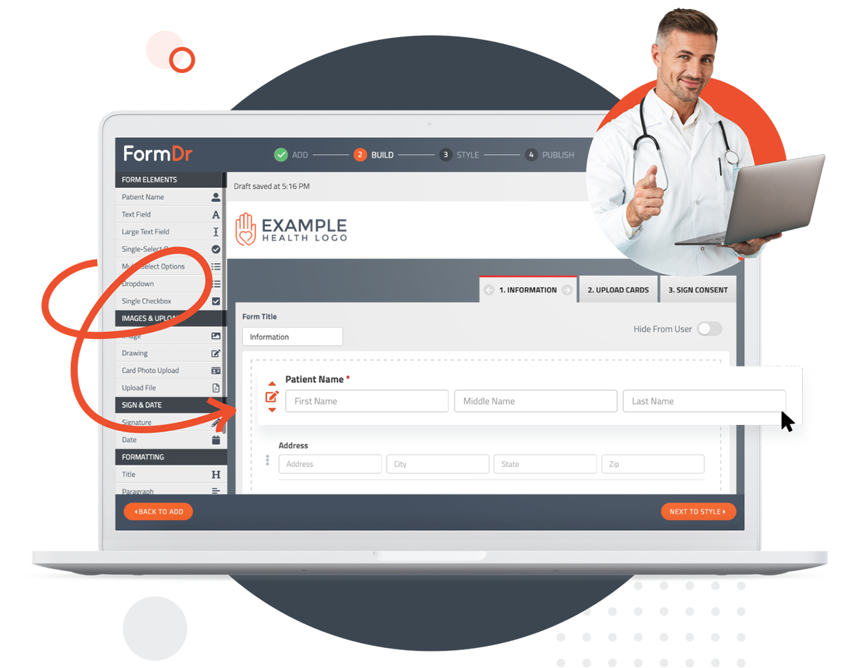 Building a patient form by dragging fields into place