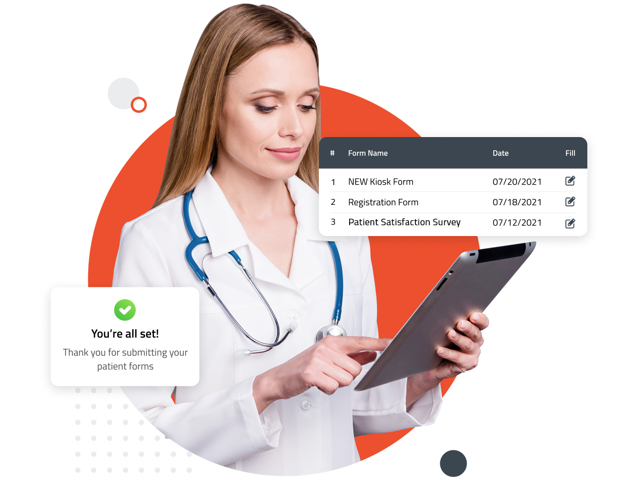 Patient completing registration forms on an in-office iPad kiosk