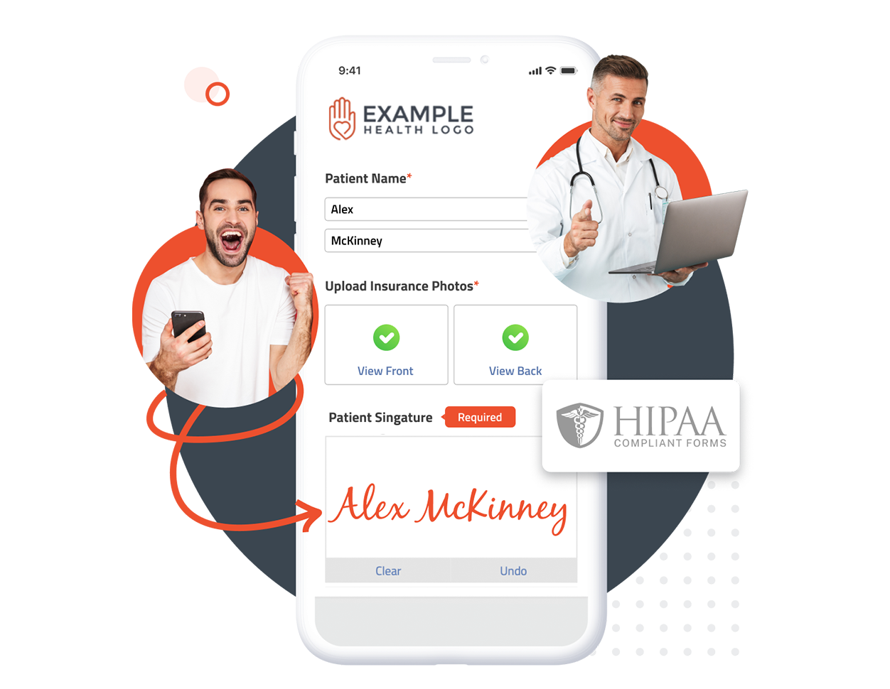 Completed submission exported as a PDF or CSV for upload to an EHR
