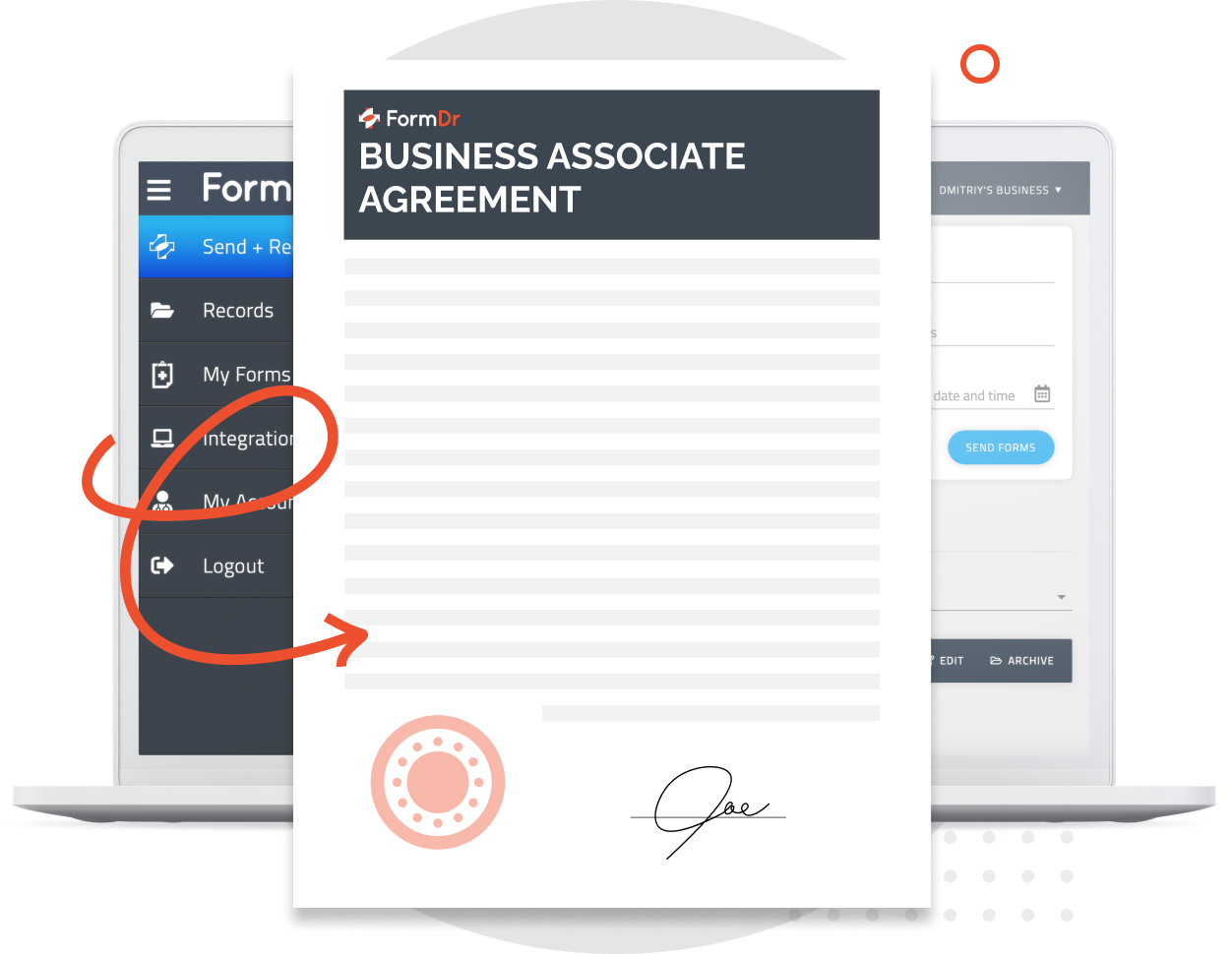 Business Associate Agreement included with a FormDr account