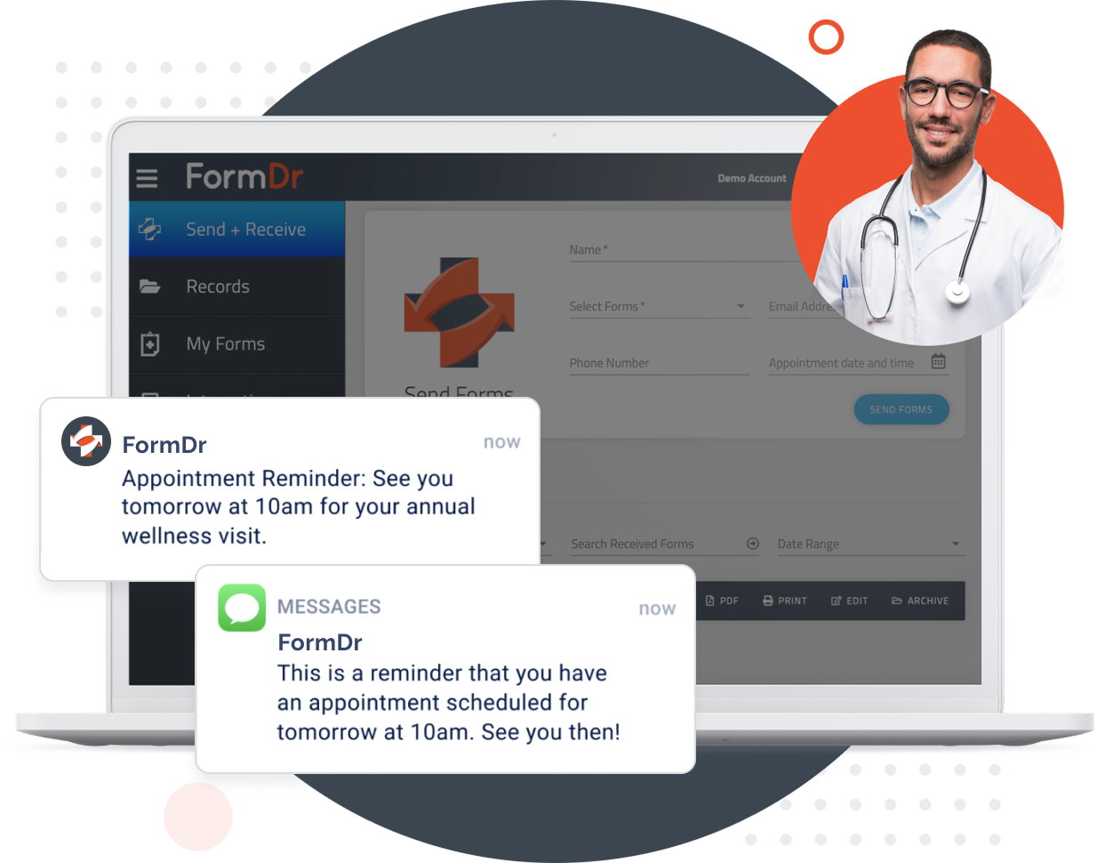 Secure form link opened from a text message invitation on a phone