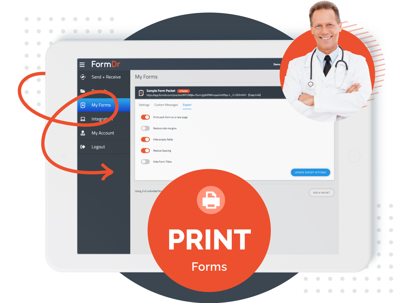 Hiding unneeded forms and empty fields before printing a patient submission