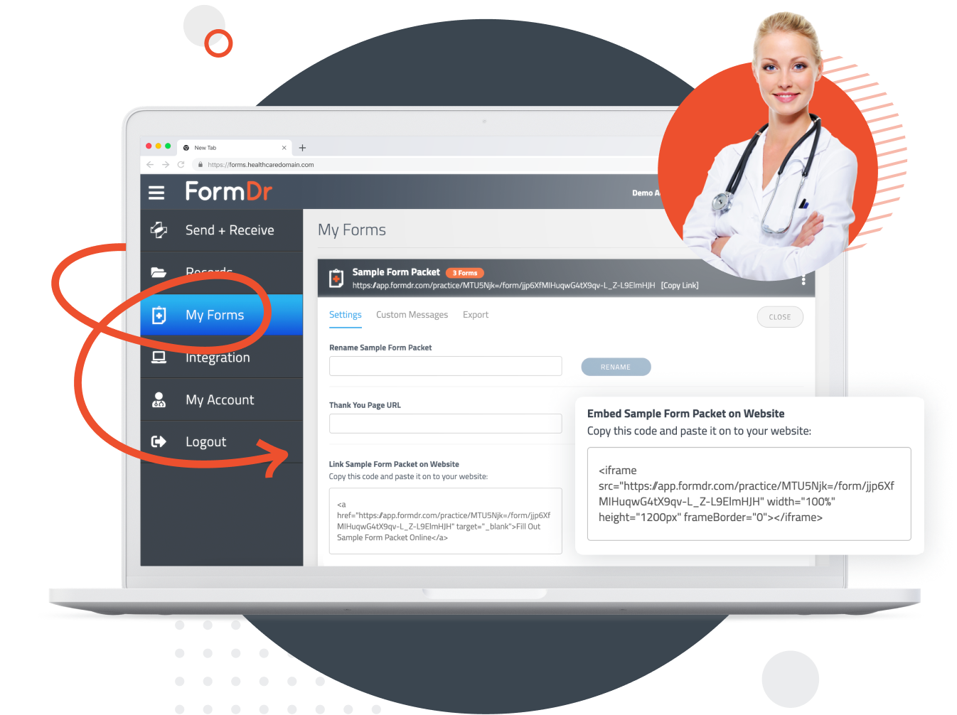 HIPAA compliant patient form styled with a practice's logo and brand colors