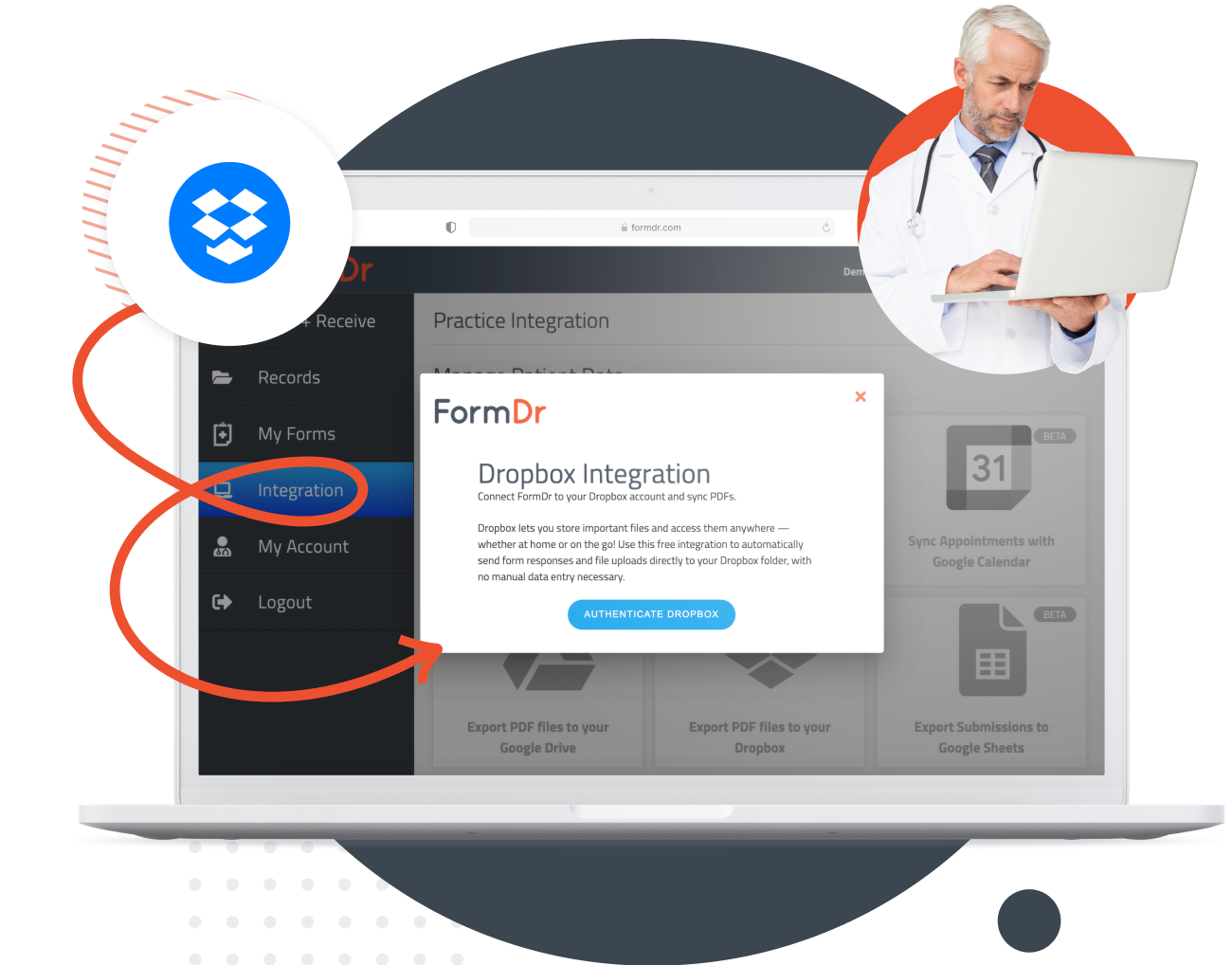 Patient form submission automatically uploaded as a PDF to a Dropbox folder