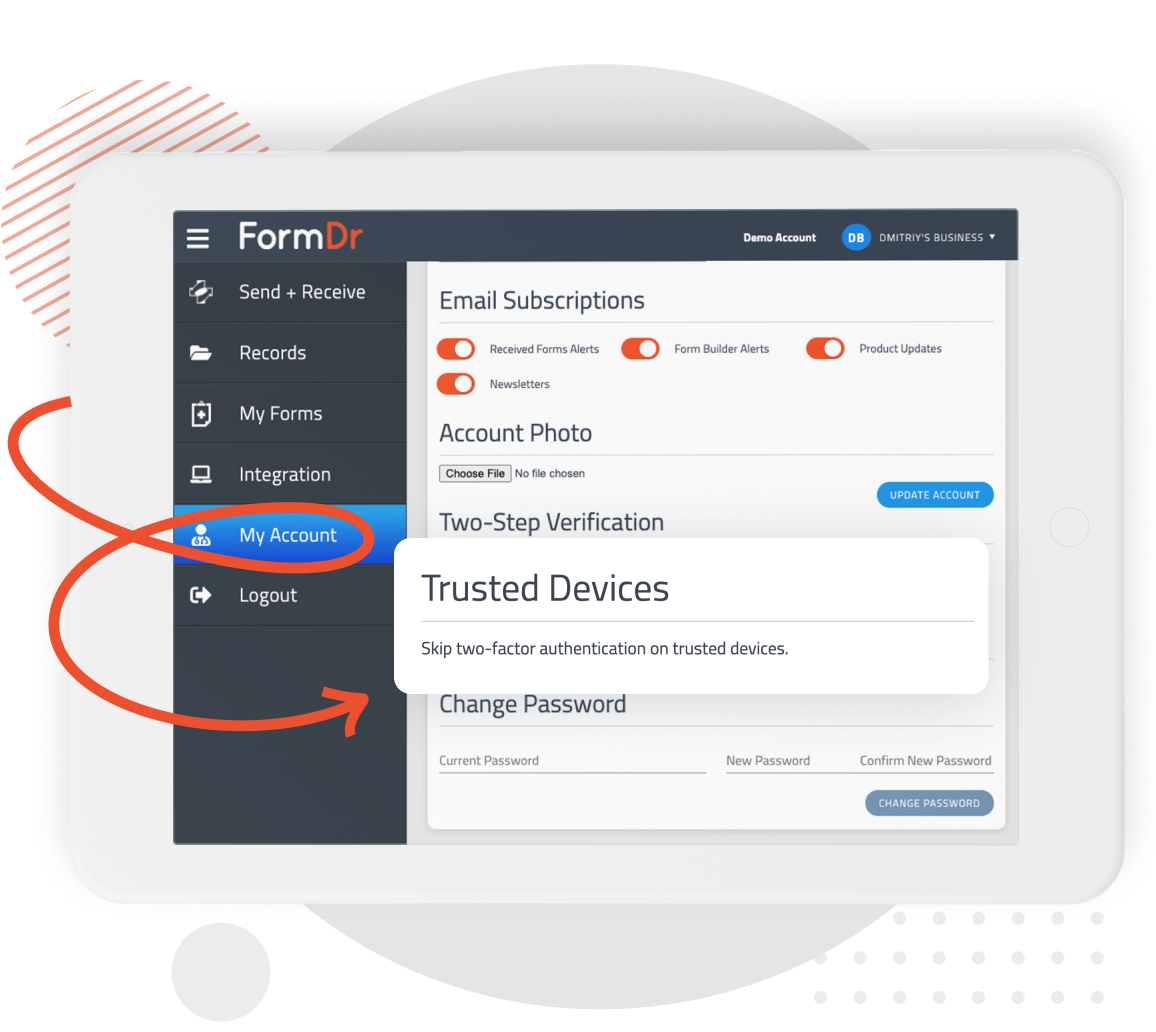 Enabling trusted devices for faster staff sign-on to a FormDr account