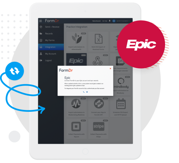 Patient demographics exchanged between Epic and FormDr