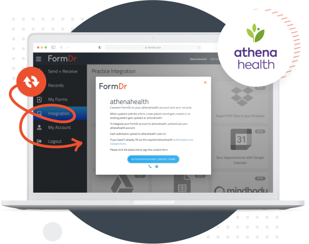 Patient form submissions syncing to an athenahealth account