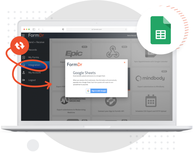 FormDr patient form data automatically populating a Google Sheets spreadsheet