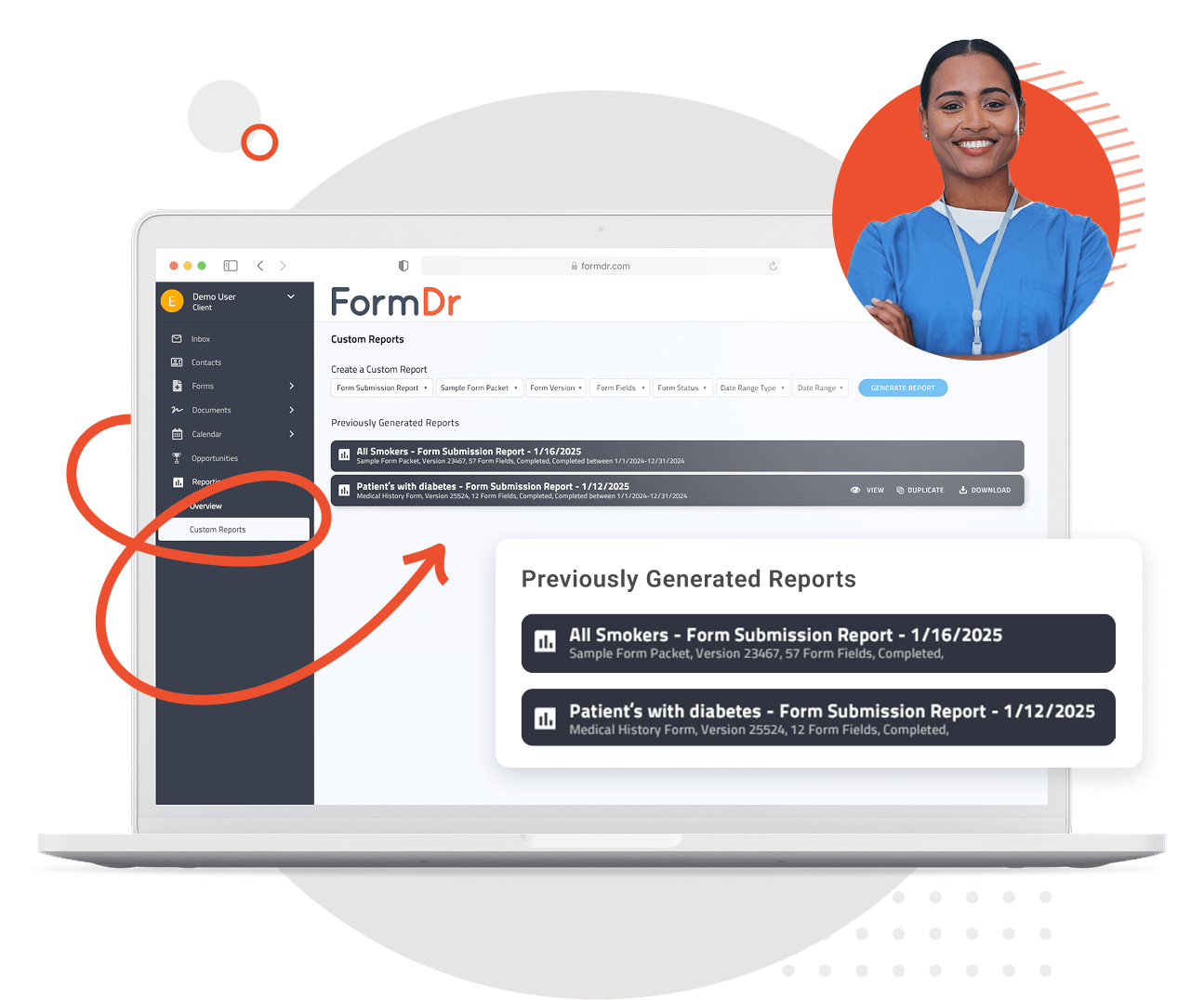 Practice management report tracking messaging, scheduling, and pipeline data